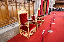 Sedia simile a un trono del Lord sindaco di Londra nella Guildhall di Londra