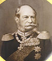 Foto von Kaiser Wilhelm I in Generalsuniform nach 1870 auf einer Porzellanvase.