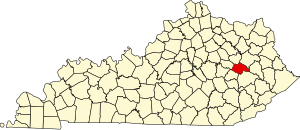 Map of Kentucky highlighting Wolfe County