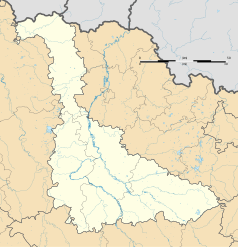 Mapa konturowa Meurthe i Mozeli, blisko centrum na lewo znajduje się punkt z opisem „Blénod-lès-Pont-à-Mousson”