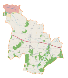 Mapa konturowa gminy Parzęczew, u góry po lewej znajduje się punkt z opisem „Leźnica Wielka”