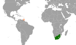 Map indicating locations of South Africa and Trinidad and Tobago