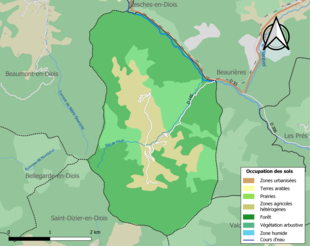 Carte en couleurs présentant l'occupation des sols.