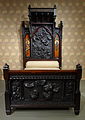 Bedstead by Benn Pitman designer, Adelaide Nourse Pitman carver, Elizabeth Nourse painter, 1882-1883, American black walnut and painted panels