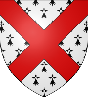 Image of the coat of arms of the Earls of Desmond, a red cross on an ermine background