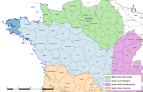 Localisation du département du Finistère sur la carte des bassins hydrographiques français