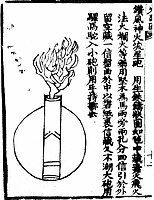 Uma bomba "Meteoro de fogo mágico contra o vento" como ilustrada no Huolongjing c. 1350.