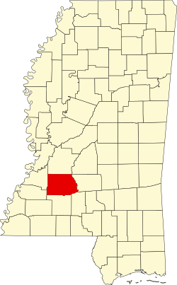 Karte von Copiah County innerhalb von Mississippi