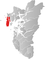 Mapa do condado de Rogaland com Karmøy em destaque.