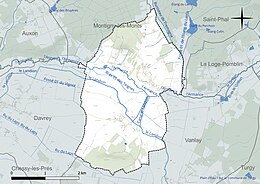 Carte en couleur présentant le réseau hydrographique de la commune