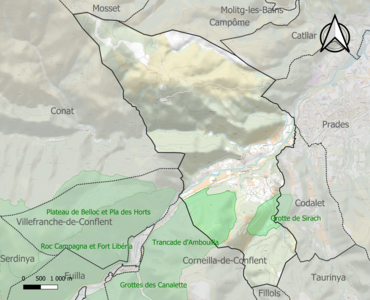 Carte des ZNIEFF de type 1 sur la commune.