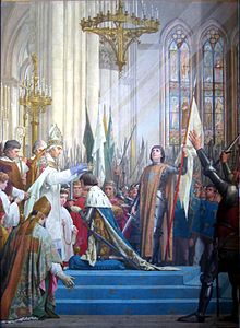 Jeanne d'Arc à Reims lors du sacre du roi Charles VII.