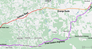 Map of the area between Glen Forest and Wundowie