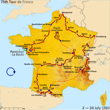 Route of the 1988 Tour de France