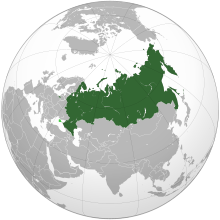 Russia on the globe with unrecognized territories in light green.[lower-alpha     ၁]