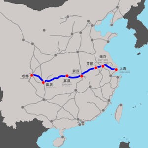 A Sanghaj–Vuhan–Csengtu nagysebességű vasútvonal útvonala