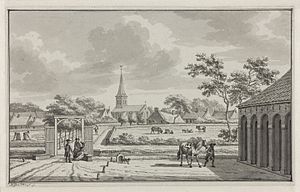 Ulrum betrachtet von der Seite der ehemaligen Burg Asinga (Jan Bulthuis, 1772)