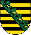 Arms of Saxony: Barry of ten sable and or, over all a rautenkranz/crancelin in bend vert