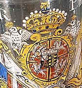 Coat of arms of the Polish–Lithuanian Commonwealth, featuring Polish Eagle and Lithuanian Vytis (Waykimas), depicted on a glass, dating to the late 17th century–early 18th century (4).jpg