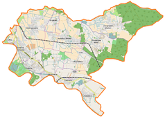 Mapa konturowa gminy Czernica, po lewej znajduje się punkt z opisem „Kamieniec Wrocławski”