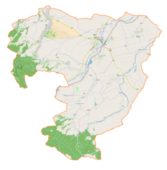 Mapa konturowa gminy Kańczuga, blisko centrum na prawo znajduje się punkt z opisem „Pantalowice”