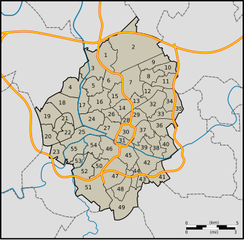 Carte des 55 quartiers de Charleroi