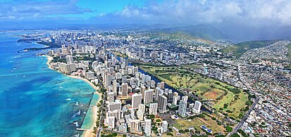 Pemandangan Waikiki di Honolulu, Honolulu County.