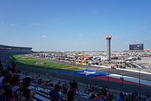 A photo overlooking the third and fourth turns of the [[Texas Motor Speedway]] taken in 2017.
