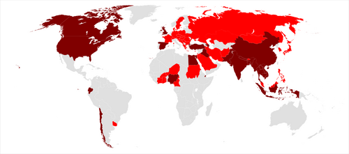 Pays touchés par le virus H5N1