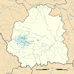 Mapa konturowa Indre, blisko centrum na dole znajduje się punkt z opisem „Bouesse”