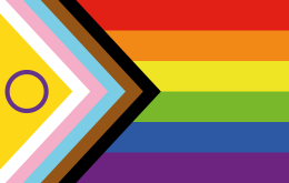 Création de 2021 du militant intersexe Valentino Vecchietti, qui ajoute le symbole intersexe au drapeau de Daniel Quasar.