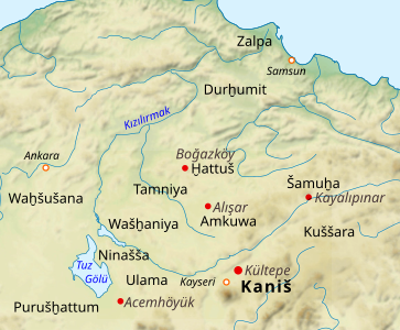 Mapa que mostra Anatòlia central durante el període dels kārum