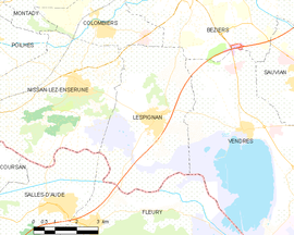 Mapa obce Lespignan
