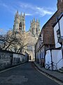 Looking east down Precentor's Court, from in front of Fenton House to York Minster, in 2023