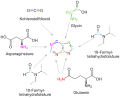 Deutsch: Darstellung der Herkunft der Bestandteile des Puringerüsts English: origin of the parts of the purine framework