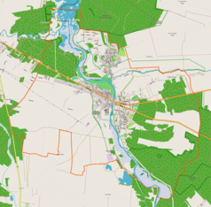 Mapa konturowa Sulejowa, blisko lewej krawiędzi znajduje się punkt z opisem „Podwłodzimierzów”