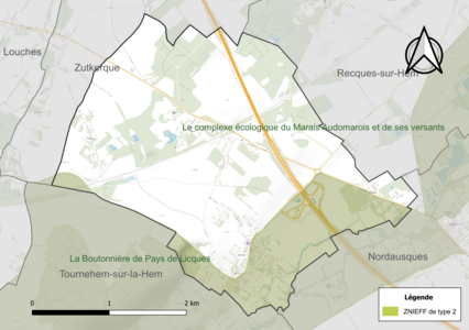 Carte de la ZNIEFF de type 2 sur la commune.