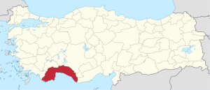 Vị trí của tỉnh Antalya ở Thổ Nhĩ Kỳ