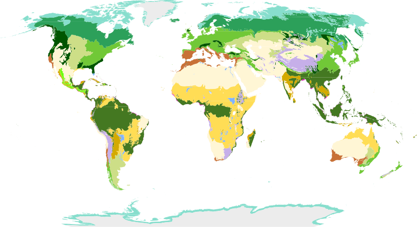 De indeling naar biomen volgens het WWF