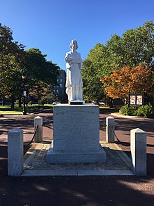 Statue of Christopher Columbus at Columbus Waterfront Park in Boston's North End prior to its beheading in June 2020.