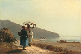 Pissarro, Dos mujeres conversando junto al mar, Saint Thomas, Antillas Danesas, 1856. National Gallery of Art, Washington.