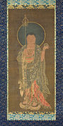 Kshitigarbha (Chijang). Rouleau vertical, encre et couleurs sur soie. H. 84,5 cm. Goryeo, première moitié du XIVe siècle. The Met.[12]