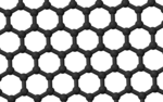Une couche d'un cristal de graphite. Les atomes de carbone et les liaisons C-C sont indiqués en noir.