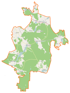 Mapa konturowa gminy Studzienice, blisko centrum u góry znajduje się punkt z opisem „Rabacino”