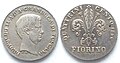 Eine in seinem Namen als Groß­herzog der Toskana geprägte Silber­münze: Fiorino 1856, Ref.: C# 72a