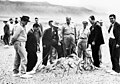 Oppenheimer and others at the site of the Trinity test
