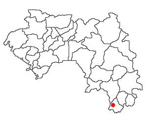 Location of Yomou Prefecture and seat in Guinea.