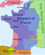 A map of French territory as it was in 1340, showing the enclave of Gascony in the south-west