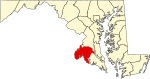 Mapa de Maryland con la ubicación del condado de Charles