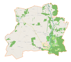 Mapa konturowa gminy Nowy Kawęczyn, u góry nieco na prawo znajduje się punkt z opisem „Suliszew”